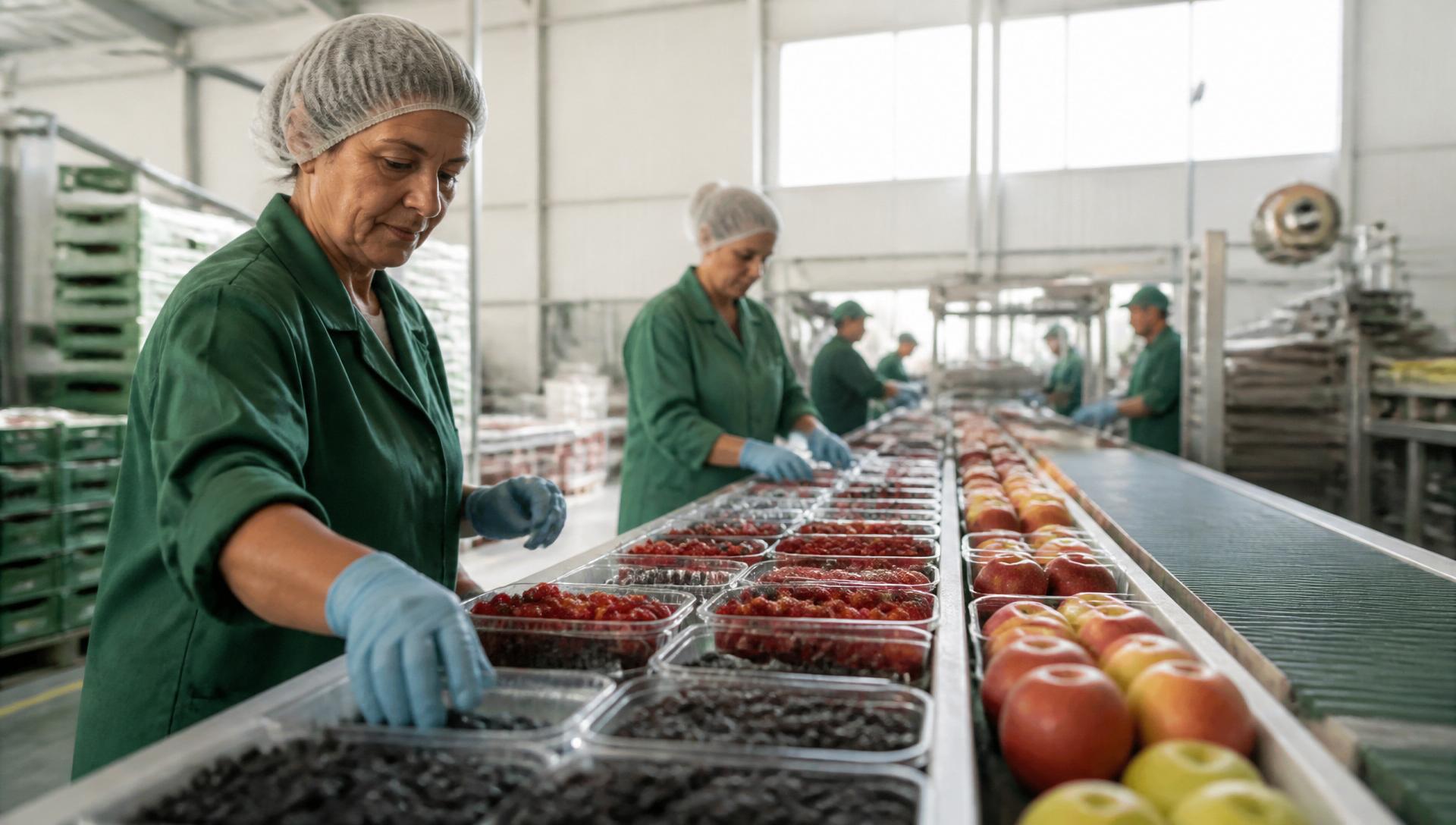 Fresh produce moving along a packing line inside the facility